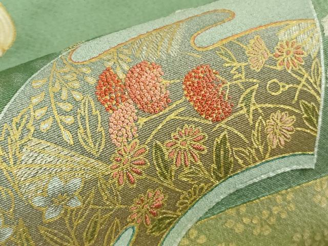 平和屋着物●極上　人間国宝　福田喜三郎　色留袖　刺繍　相良刺繍　結び紐　地紙花文　暈し染め　金糸　逸品　DZAB5446kh6_5