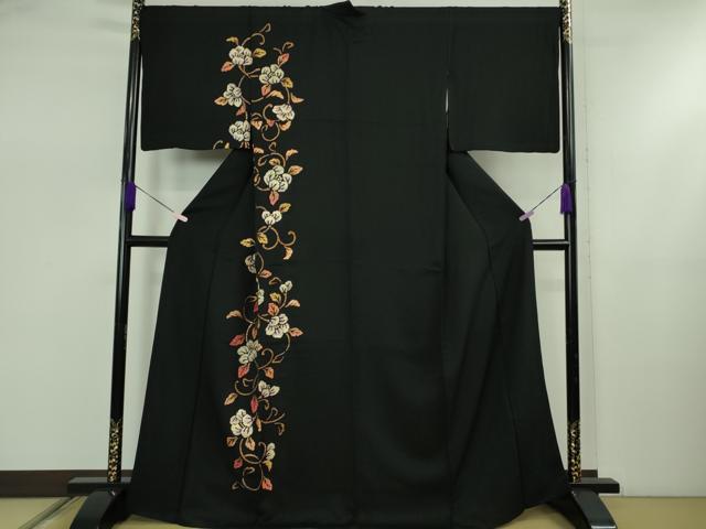 平和屋着物●極上　訪問着　花唐草文　黒地　金彩　逸品　DZAB5448kh6