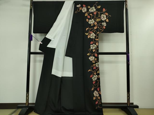 平和屋着物●極上　訪問着　花唐草文　黒地　金彩　逸品　DZAB5448kh6_1