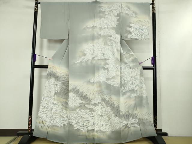 平和屋着物●極上　訪問着　作家物　白山丈山　手描き　笹竹　竹林　暈し染め　金彩　逸品　未使用　DZAB5452kh6