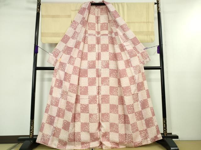 平和屋着物●極上　小紋　舞桜　横段紋紗　砥粉色地　逸品　DZAB5455kh6 平和屋着物○極上 小紋 舞桜 横段紋紗 砥粉色地 逸品 DZAB5455kh6
