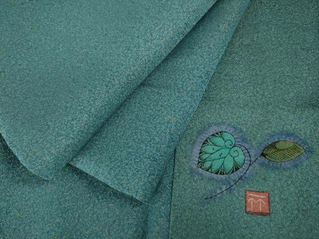 平和屋着物●極上　久保田一竹　幻の辻が花　色無地　草花地紋　浅葱色　金通し地　逸品　DZAB5467kh6_7