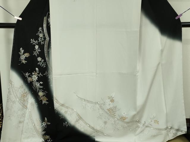 平和屋本店●極上　訪問着　ラインストーン　草花文　暈し染め　白花色地　金銀彩　逸品　未使用　DZAB5468kh6_3