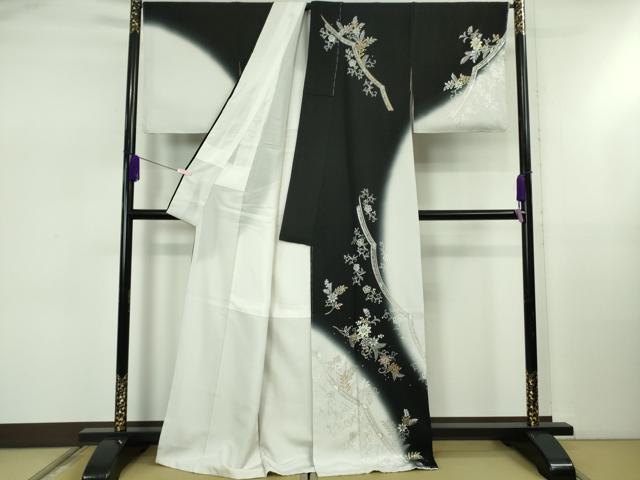 平和屋本店●極上　訪問着　ラインストーン　草花文　暈し染め　白花色地　金銀彩　逸品　未使用　DZAB5468kh6_1
