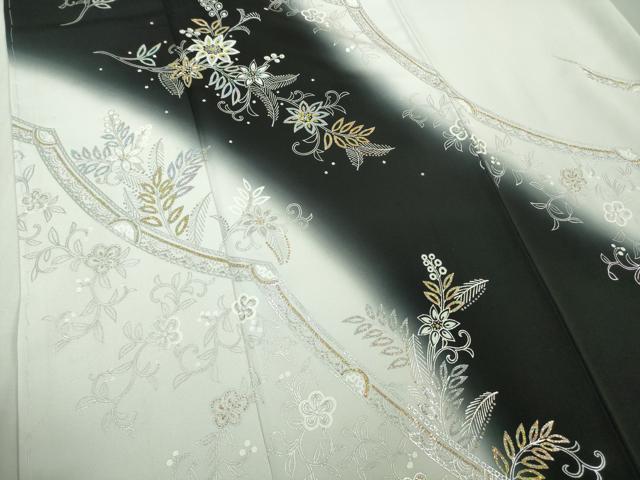 平和屋本店●極上　訪問着　ラインストーン　草花文　暈し染め　白花色地　金銀彩　逸品　未使用　DZAB5468kh6_4