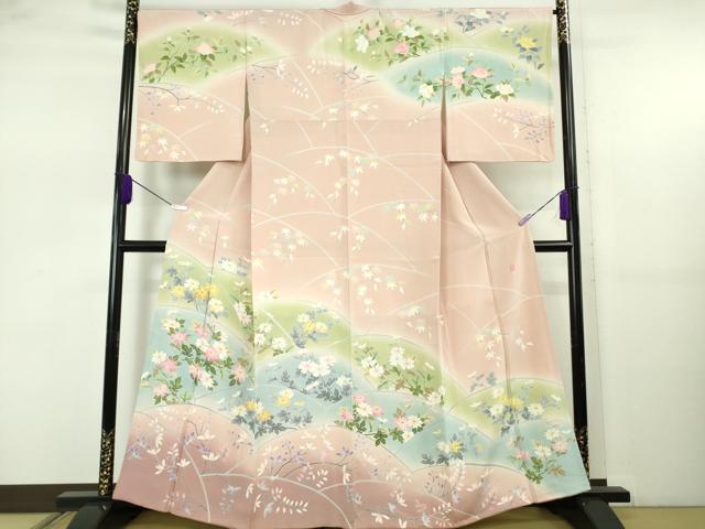 平和屋着物●極上　訪問着　友禅　作家物　四季花文　薄い虹色地　暈し染め　逸品　DZAB5472kh6 平和屋本店□極上 本加賀友禅作家 茶谷孝志 訪問着 枝花文 暈し染め 砥