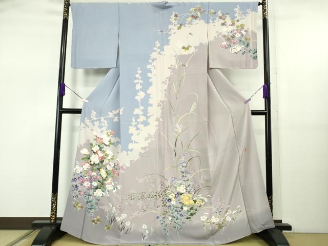 平和屋本店●極上　訪問着　友禅　作家物　草花文　逸品　未使用　DZAB5473kh6