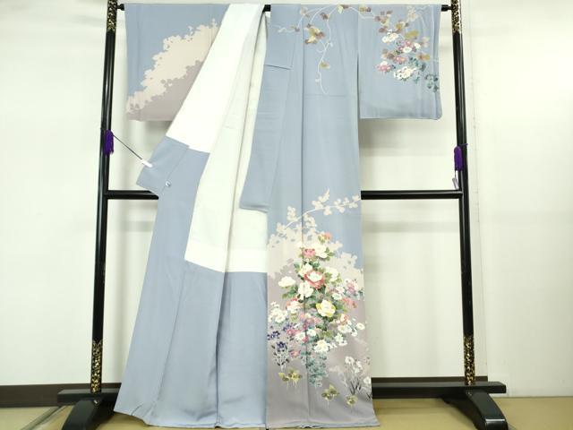 平和屋本店●極上　訪問着　友禅　作家物　草花文　逸品　未使用　DZAB5473kh6_1