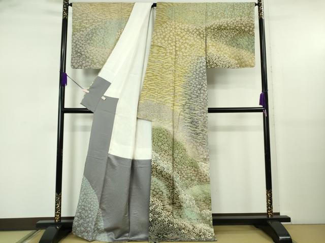 平和屋本店●極上　十日町　名門　滝泰謹製　訪問着　おぼろ染め　襲絞り　相良刺繍　舞花文　暈し染め　金糸　逸品　DZAB5474kh6_1