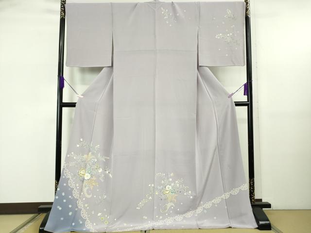 平和屋本店○極上 本加賀友禅作家 奥原一就 訪問着 草花文 半色地 