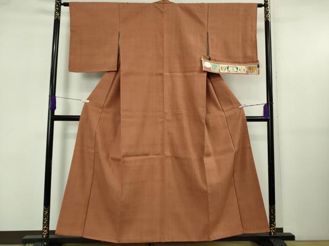 平和屋着物●極上　本場結城紬　重要無形文化財　奥順謹製　色無地　紅樺色　証紙付き　逸品　未使用　DZAB5498kh6_1