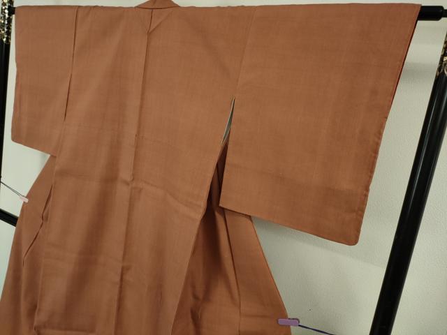 平和屋着物●極上　本場結城紬　重要無形文化財　奥順謹製　色無地　紅樺色　証紙付き　逸品　未使用　DZAB5498kh6_3