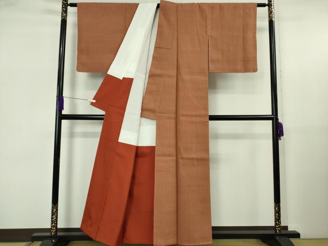 平和屋着物●極上　本場結城紬　重要無形文化財　奥順謹製　色無地　紅樺色　証紙付き　逸品　未使用　DZAB5498kh6_2