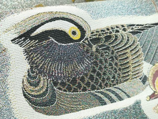 平和屋着物●極上「美しいキモノ」お馴染みのメーカー となみ織物 太鼓柄袋帯 点描織 鴛鴦 金糸 上代58万 証紙・反端付き 逸品 DZAB5503kh6_3