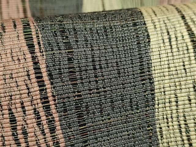平和屋本店●極上 本場筑前博多織 草木染 手織工房 染匠：小森久 両面 全通柄袋帯 草木染 よろけ縞 共箱付き 逸品 未使用 DZAB5595kh6 平和屋本店○極上 本場筑前博多織 草木染 手織工房 染匠：小森久 両面
