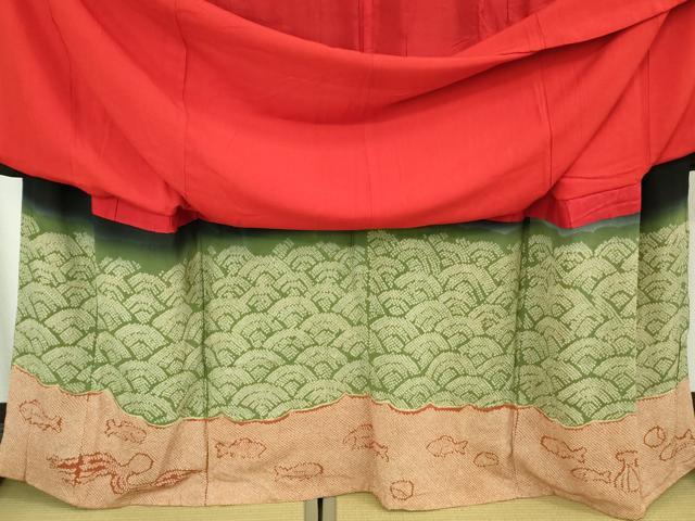 平和屋本店●極上　アンティーク　大正ロマン　振袖　駒刺繍　鶴亀　宝船　黒地　逸品　DZAB5602kh6_4