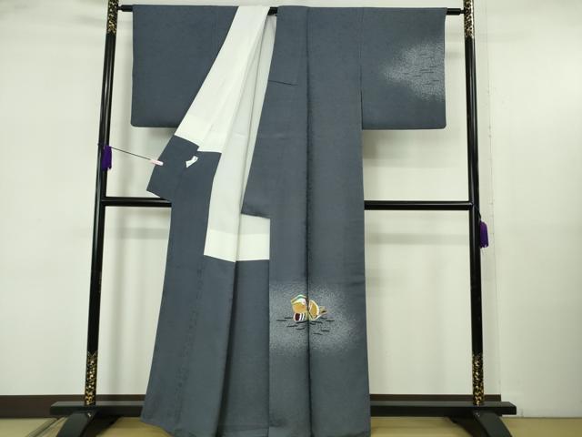 平和屋着物○極上 人間国宝・羽田登喜男 訪問着 鴛鴦 たたき染め 褐色 