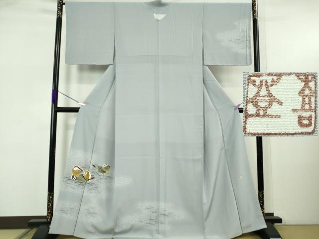 平和屋着物●極上　人間国宝・羽田登喜男　訪問着　鴛鴦　たたき染め　淡藤色地　暈し染め　金銀彩　逸品　未使用　DZAB5608kh6