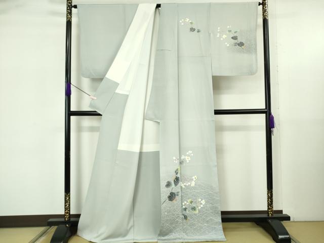 平和屋着物●極上　人間国宝・羽田登喜男　訪問着　枝花文　濃い月白色地　たたき染め　逸品　DZAB5629kh6_1