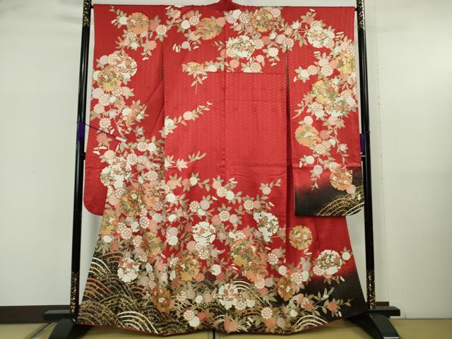 平和屋着物●極上　十日町老舗ブランド　吉澤友禅　吾妻徳穂　振袖　雪輪吉祥花文　暈し染め　金彩　逸品　DZAB5631kh6
