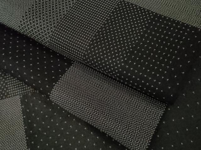 平和屋着物＊極上　夏物　本場大島紬　夏大島　9マルキ　変わり市松　黒地　逸品　DZAB5652kh6_8