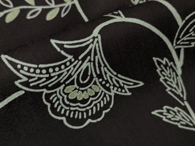平和屋着物▽極上　小紋　単衣　型染　更紗花唐草文　紫黒色地　逸品　DZAB5656kh6_6