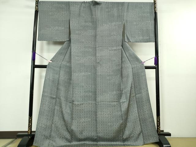 平和屋着物▽極上　江戸小紋　花織玉糸紬　単衣　横段花文　褐色×白　反端付き　ロング丈　逸品　DZAB5657kh6_1