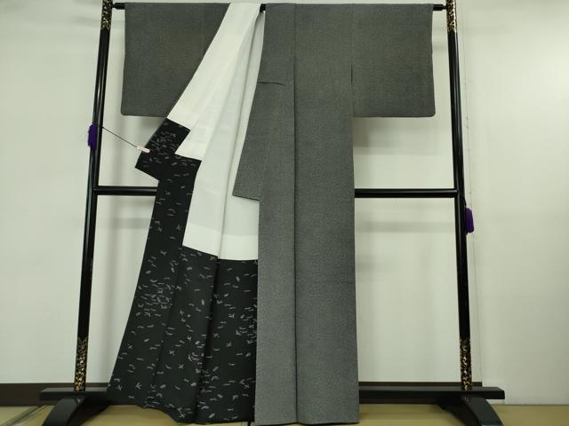 平和屋着物●極上　江戸小紋染工房　小林染芸　小林茂徳　江戸小紋　舞花文　黒×白　逸品　DZAB5662kh6_2