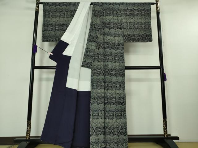 平和屋着物●極上　藍造り国選定無形文化財　藍師・佐藤昭人　小紋　天然藍染　樹下双獣鳥文　逸品　未使用　DZAB5667kh6_1