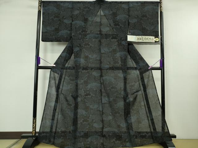 平和屋着物＊極上　夏物　越後夏結城物語　伝統工芸士　白川貞夫　100亀甲　風景花文　十日町白新染織謹製　証紙付き　逸品　DZAB5675kh6