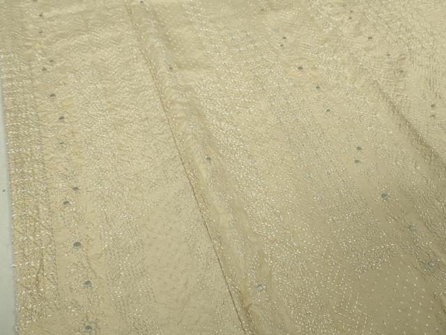 平和屋本店●極上　訪問着　紬地　刺し子　刺繍　名物裂花間道　蒸栗色地　逸品　未使用　DZAB5690kh6_4