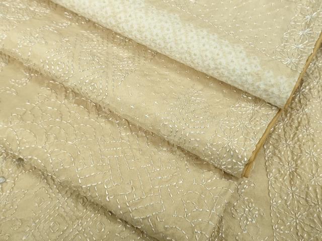 平和屋本店●極上　訪問着　紬地　刺し子　刺繍　名物裂花間道　蒸栗色地　逸品　未使用　DZAB5690kh6_8