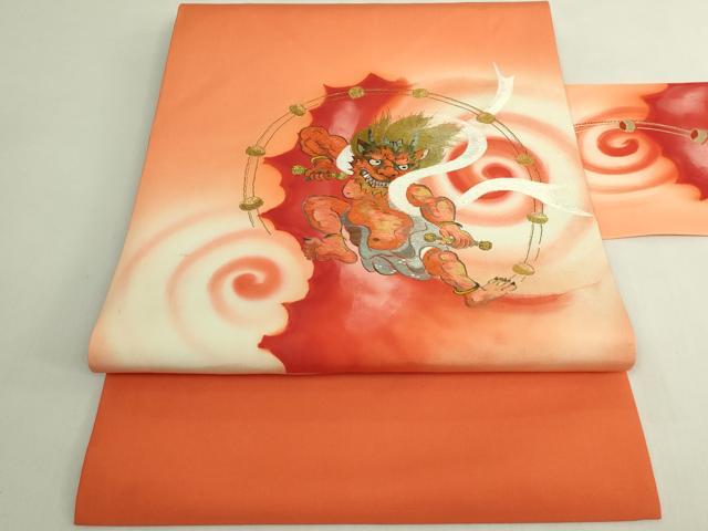 平和屋着物●極上　塩瀬　九寸名古屋帯　刺繍　雷神　金糸　逸品　DZAB5784kh6