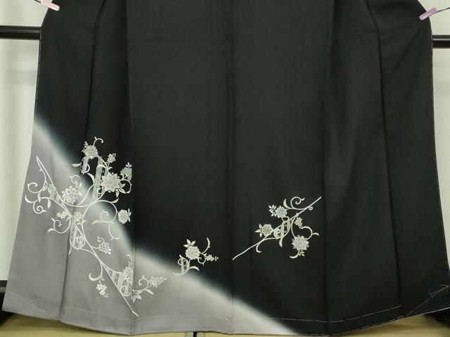 平和屋本店●極上　訪問着　花唐草文　黒地　暈し染め　金銀彩　反端付き　逸品　未使用　DZAB5806kh6_3