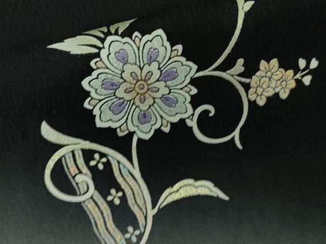 平和屋本店●極上　訪問着　花唐草文　黒地　暈し染め　金銀彩　反端付き　逸品　未使用　DZAB5806kh6_7