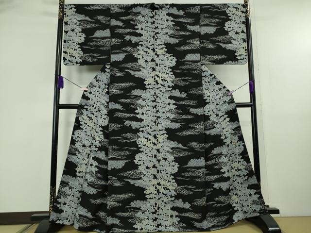 平和屋着物●極上　染色作家　石田凱宣　訪問着　樹林文　黒地　逸品　DZAB5832kh6