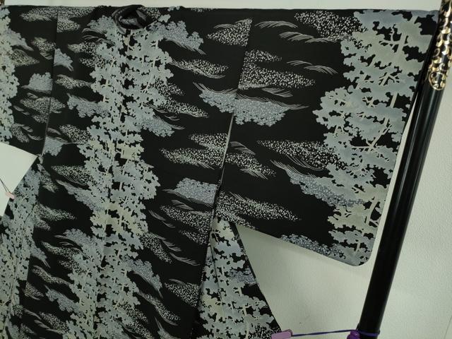 平和屋着物●極上　染色作家　石田凱宣　訪問着　樹林文　黒地　逸品　DZAB5832kh6_2