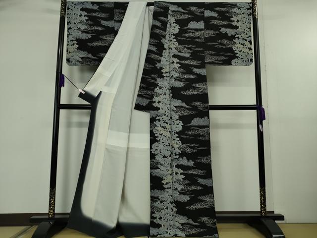 平和屋着物●極上　染色作家　石田凱宣　訪問着　樹林文　黒地　逸品　DZAB5832kh6_1