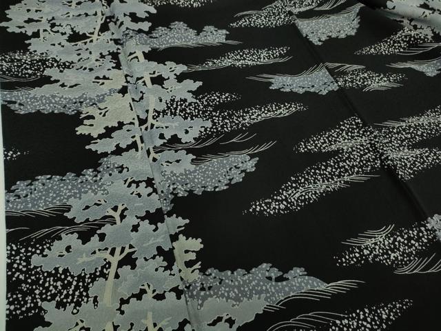 平和屋着物●極上　染色作家　石田凱宣　訪問着　樹林文　黒地　逸品　DZAB5832kh6_4