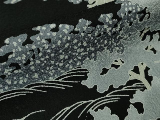 平和屋着物●極上　染色作家　石田凱宣　訪問着　樹林文　黒地　逸品　DZAB5832kh6_6