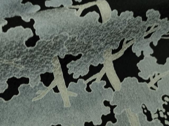 平和屋着物●極上　染色作家　石田凱宣　訪問着　樹林文　黒地　逸品　DZAB5832kh6_7