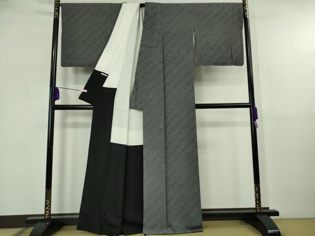平和屋本店●極上 人間国宝 初代 六谷梅軒(六谷紀久男)錐彫り 重要無形文化 財伊勢型紙 江戸小紋 藍墨茶色×墨色 逸品 未使用 DZAB5839kh6_2