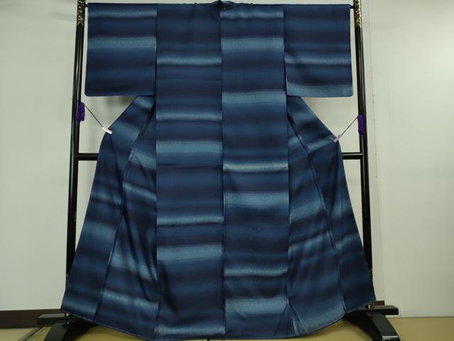 平和屋本店●極上　藍造国選定無形文化財 藍染師 中西桂秀 紬　天然灰汁発酵建本藍染　藍香房　花織　反端付き　逸品　未使用　DZAB5844kh6_1