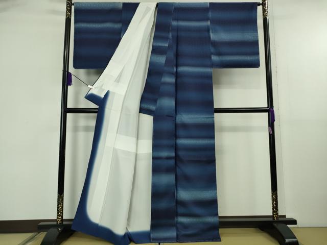 平和屋本店●極上　藍造国選定無形文化財 藍染師 中西桂秀 紬　天然灰汁発酵建本藍染　藍香房　花織　反端付き　逸品　未使用　DZAB5844kh6_2