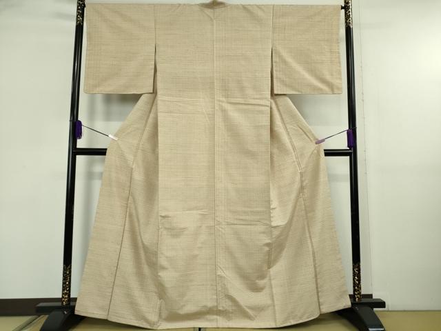 平和屋着物●極上　手織紬　格子　練色地　たとう紙・反端付き　逸品　DZAB5850kh6_1