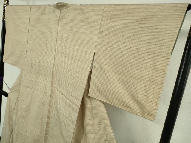 平和屋着物●極上　手織紬　格子　練色地　たとう紙・反端付き　逸品　DZAB5850kh6_3