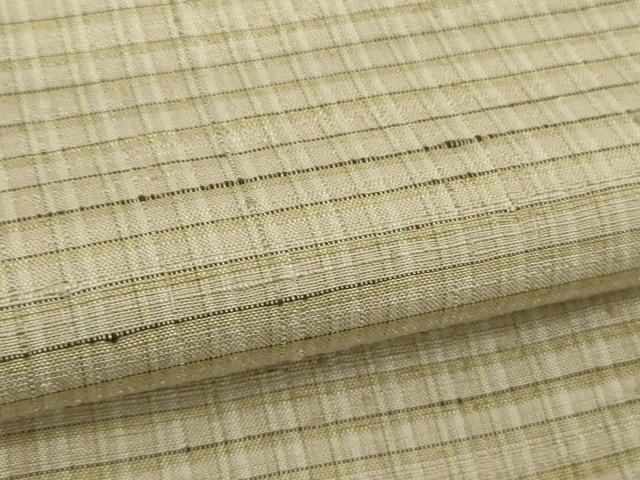 平和屋着物●極上　手織紬　格子　練色地　たとう紙・反端付き　逸品　DZAB5850kh6_5