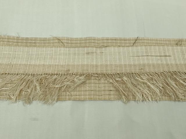 平和屋着物●極上　手織紬　格子　練色地　たとう紙・反端付き　逸品　DZAB5850kh6_7