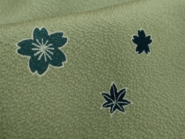 平和屋本店●極上　人間国宝　五代　田畑喜八　小紋　藍　舞桜楓文　柳茶色地　逸品　DZAB5857kh6_6