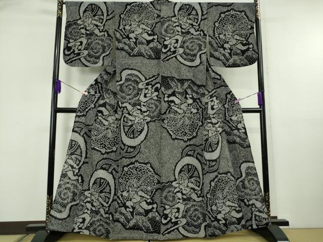 平和屋本店∴極上　夏物　浴衣　有松鳴海絞り　風神雷神　黒地　綿　逸品　DZAB5869kh6